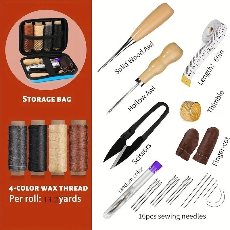 Leather Sewing Kit Waxed Tear-Resistant Thread & Durable Needles