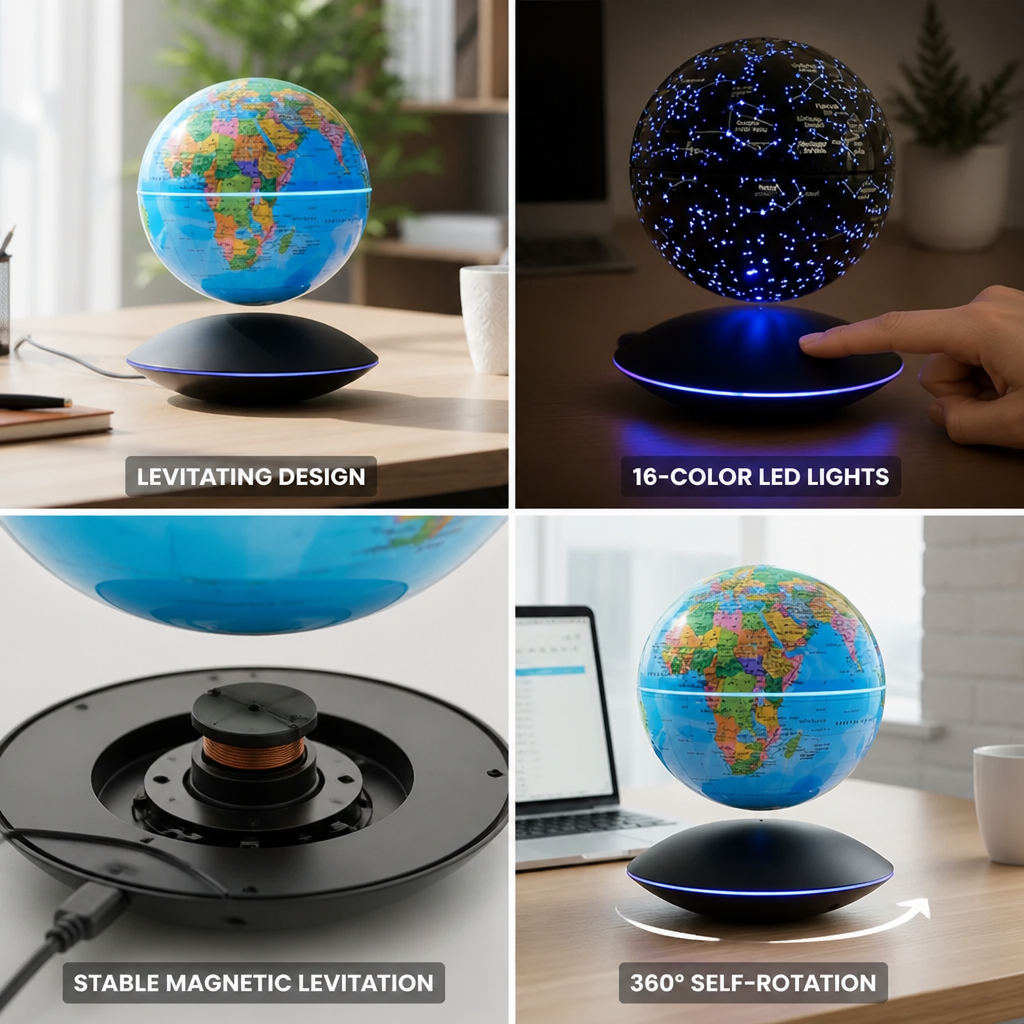Levitating Globe 6-Inch Self-Rotating 16-Color LED