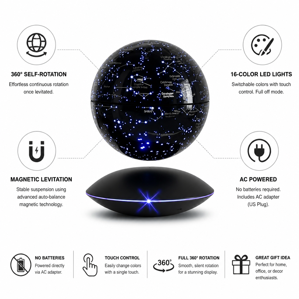 Levitating Globe 6-Inch Self-Rotating 16-Color LED