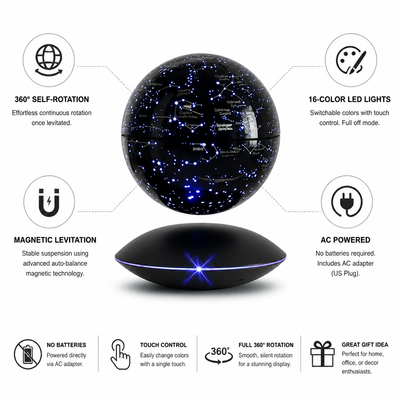 Levitating Globe 6-Inch Self-Rotating 16-Color LED