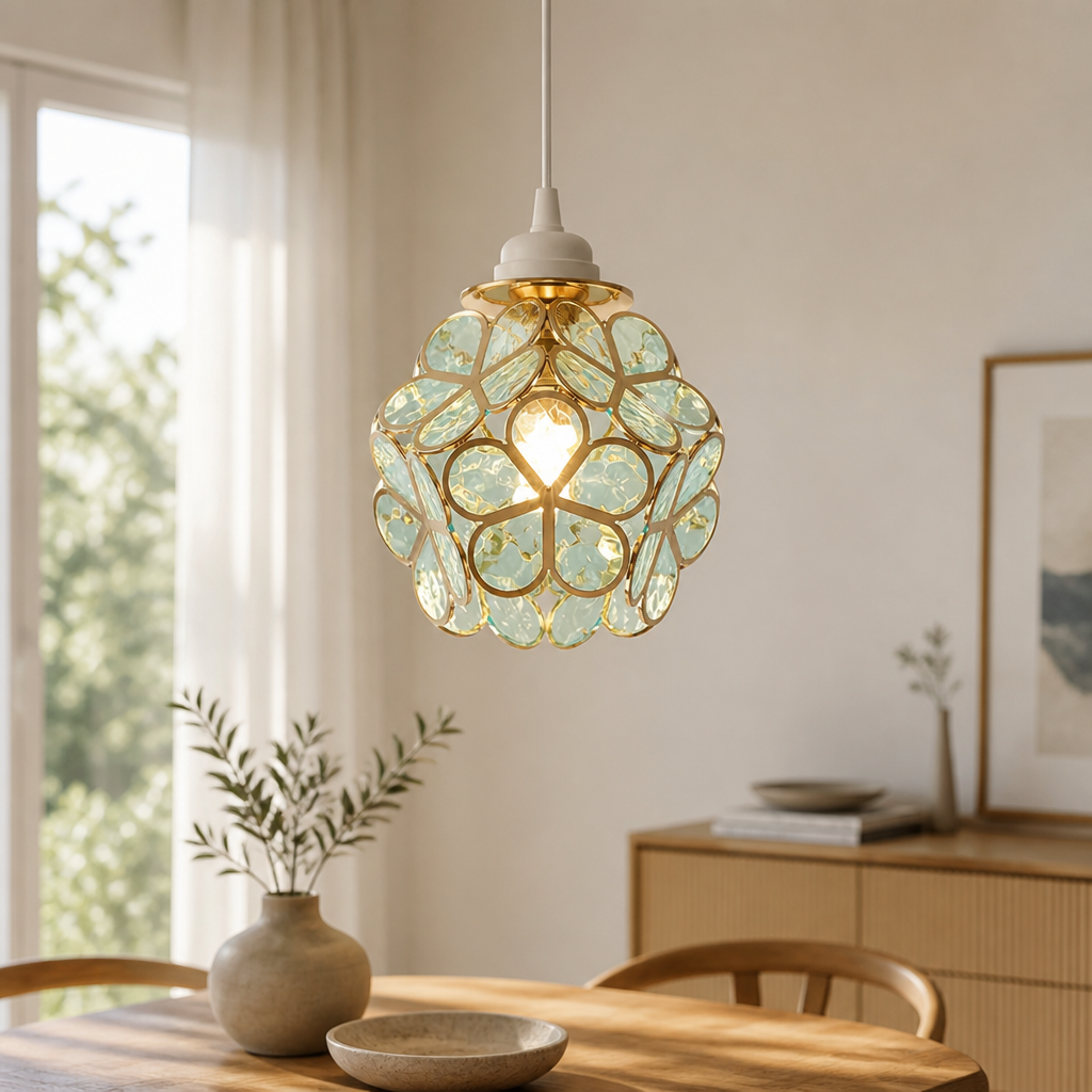 Light Blue Acrylic Water-Pattern Pendant Light