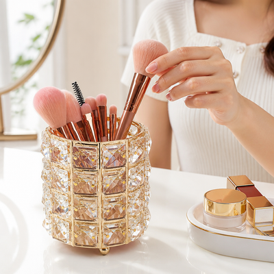 Makeup Brush Holder Crystal Bead Stainless Steel