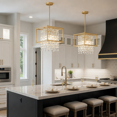 Metal & Crystal Square Pendant Light