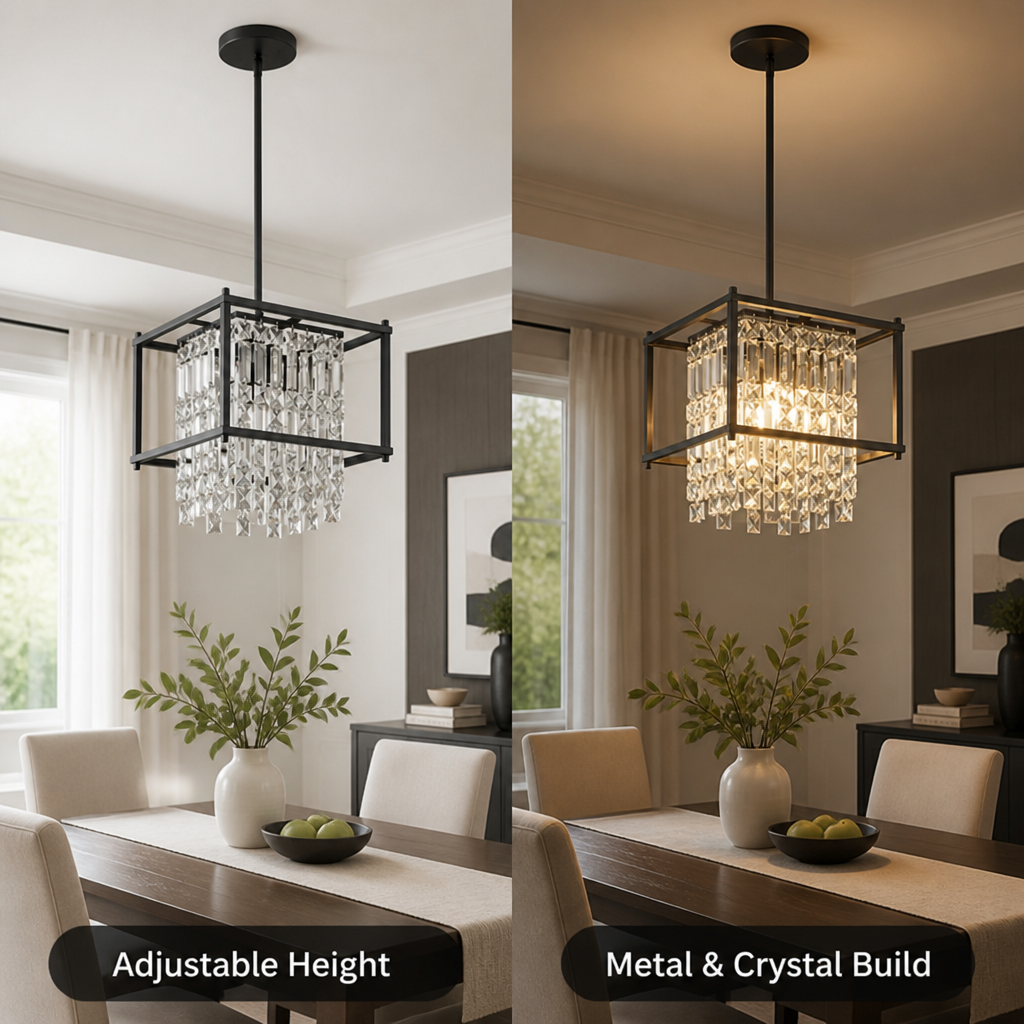 Metal & Crystal Square Pendant Light