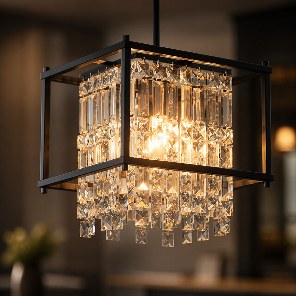Metal & Crystal Square Pendant Light