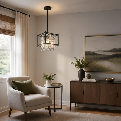 Metal & Crystal Square Pendant Light
