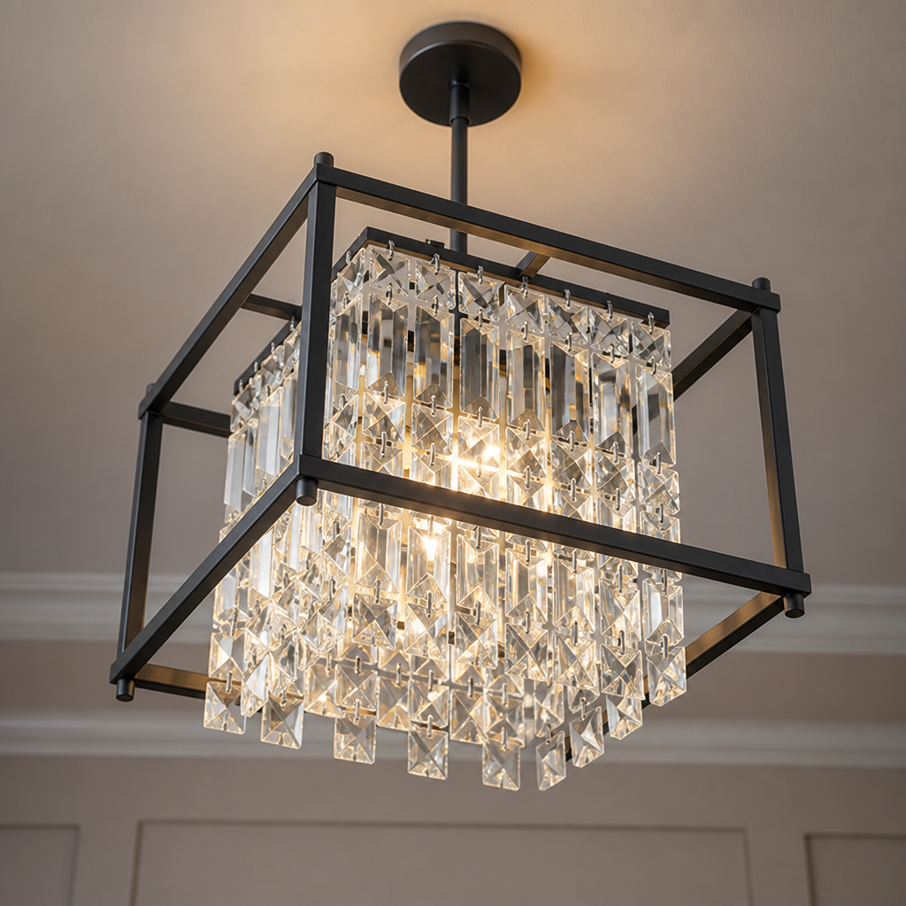 Metal & Crystal Square Pendant Light