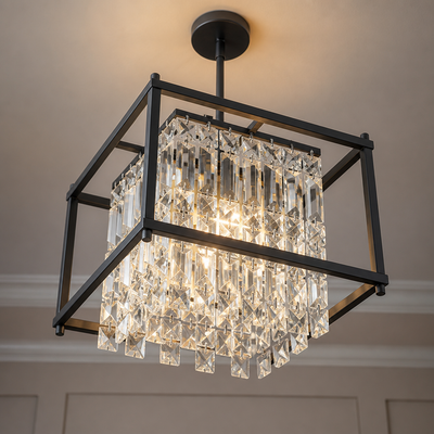 Metal & Crystal Square Pendant Light