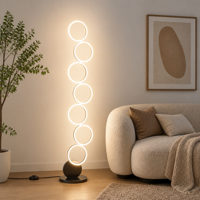 Minimalist Black Acrylic LED Multi-Ring Floor Lamp
