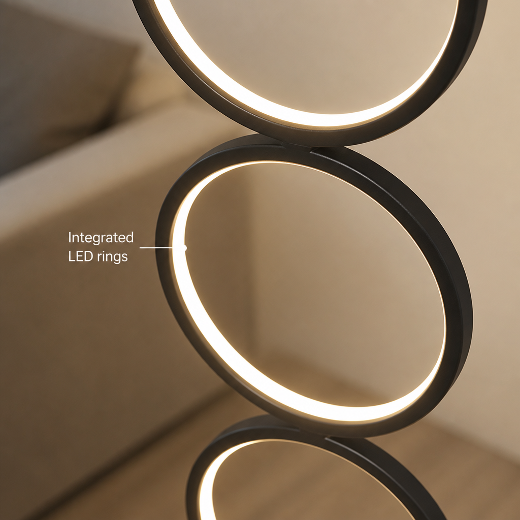 Minimalist Black Acrylic LED Multi-Ring Floor Lamp