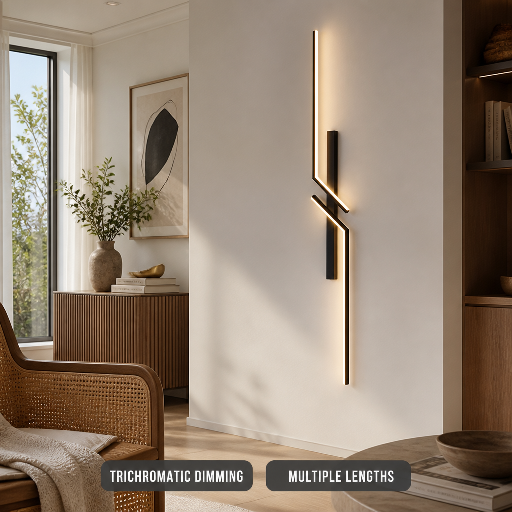 Minimalist Black & Gold LED Strip Wall Sconce