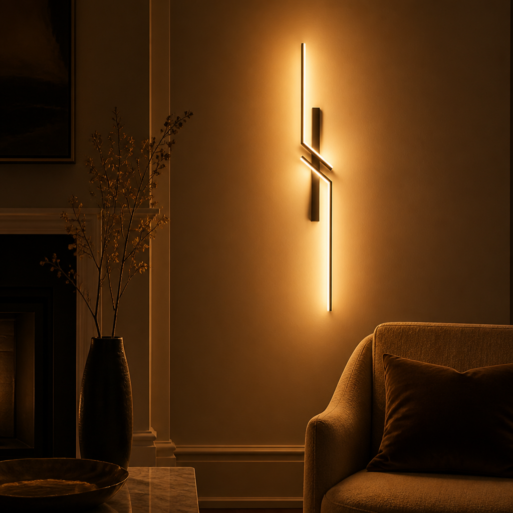 Minimalist Black & Gold LED Strip Wall Sconce
