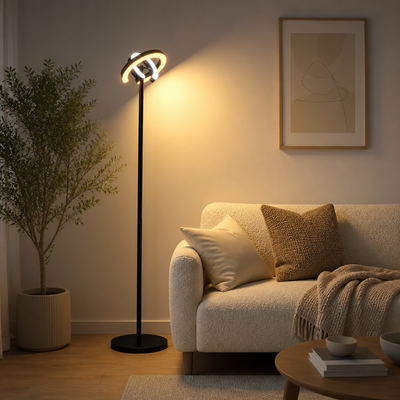 Minimalist Black LED Dual-Head Floor Lamp