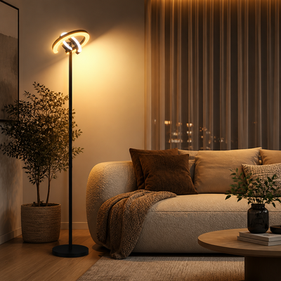Minimalist Black LED Dual-Head Floor Lamp