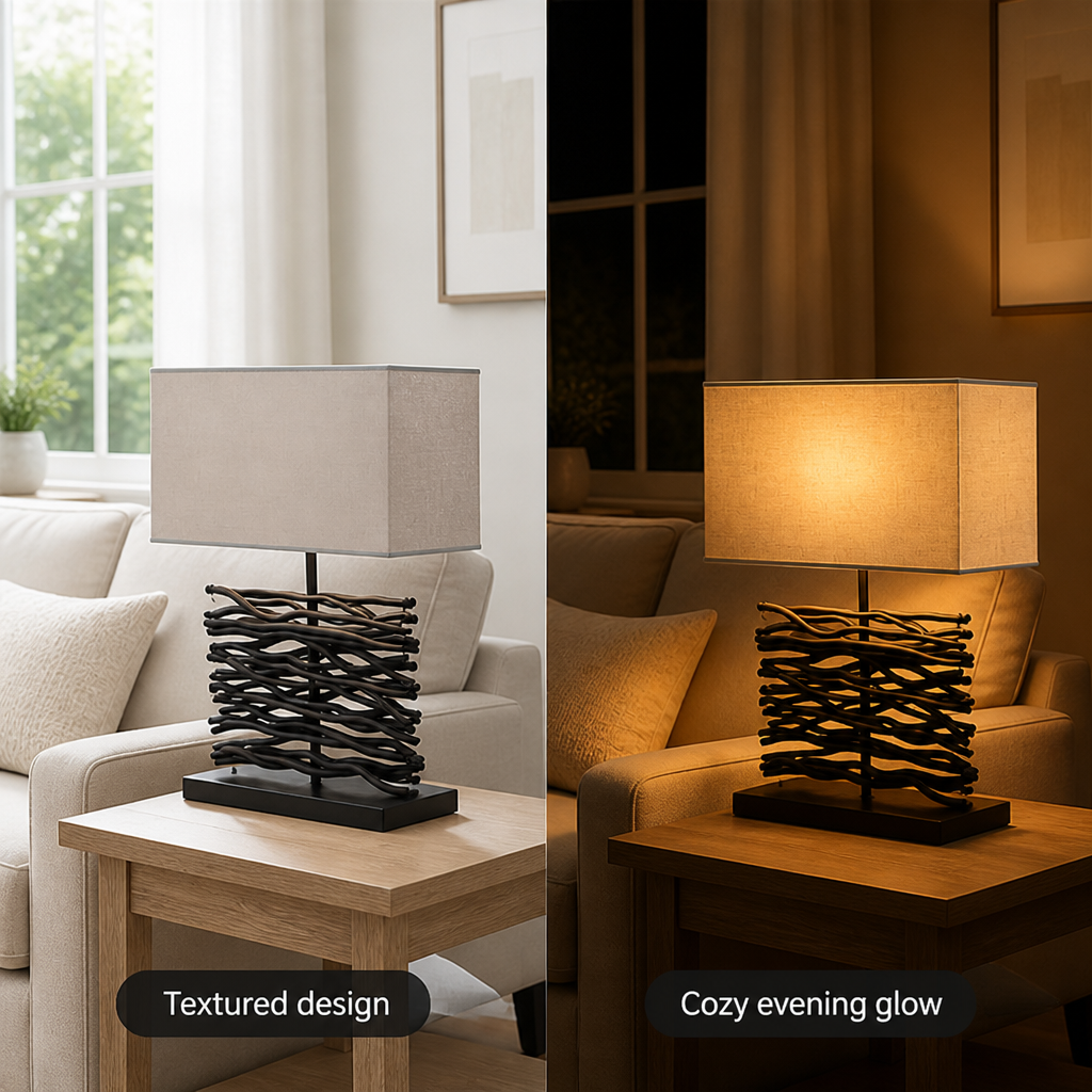 Minimalist Black Wood Fabric Shade Table Lamp