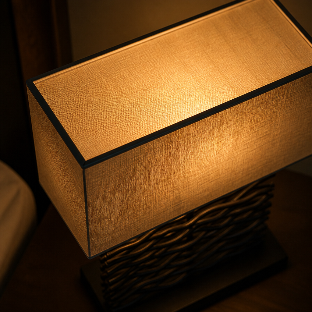 Minimalist Black Wood Fabric Shade Table Lamp