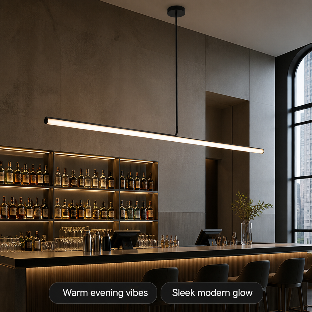 Minimalist Chrome LED Long Tube Pendant Light