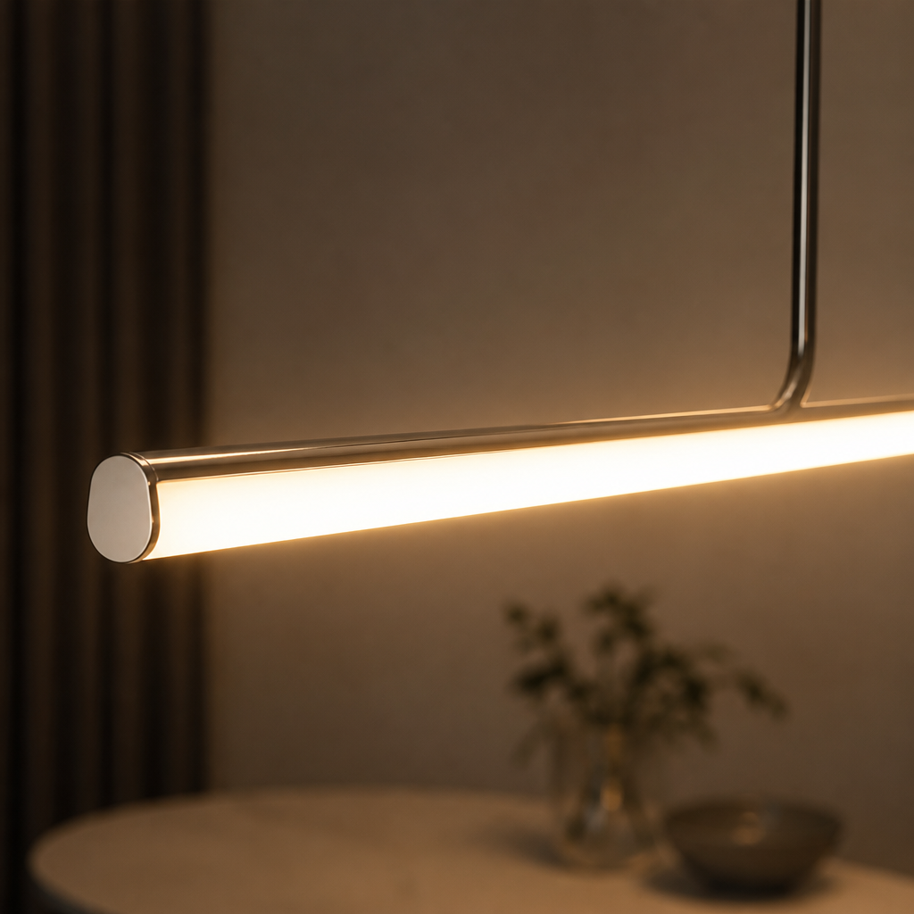 Minimalist Chrome LED Long Tube Pendant Light