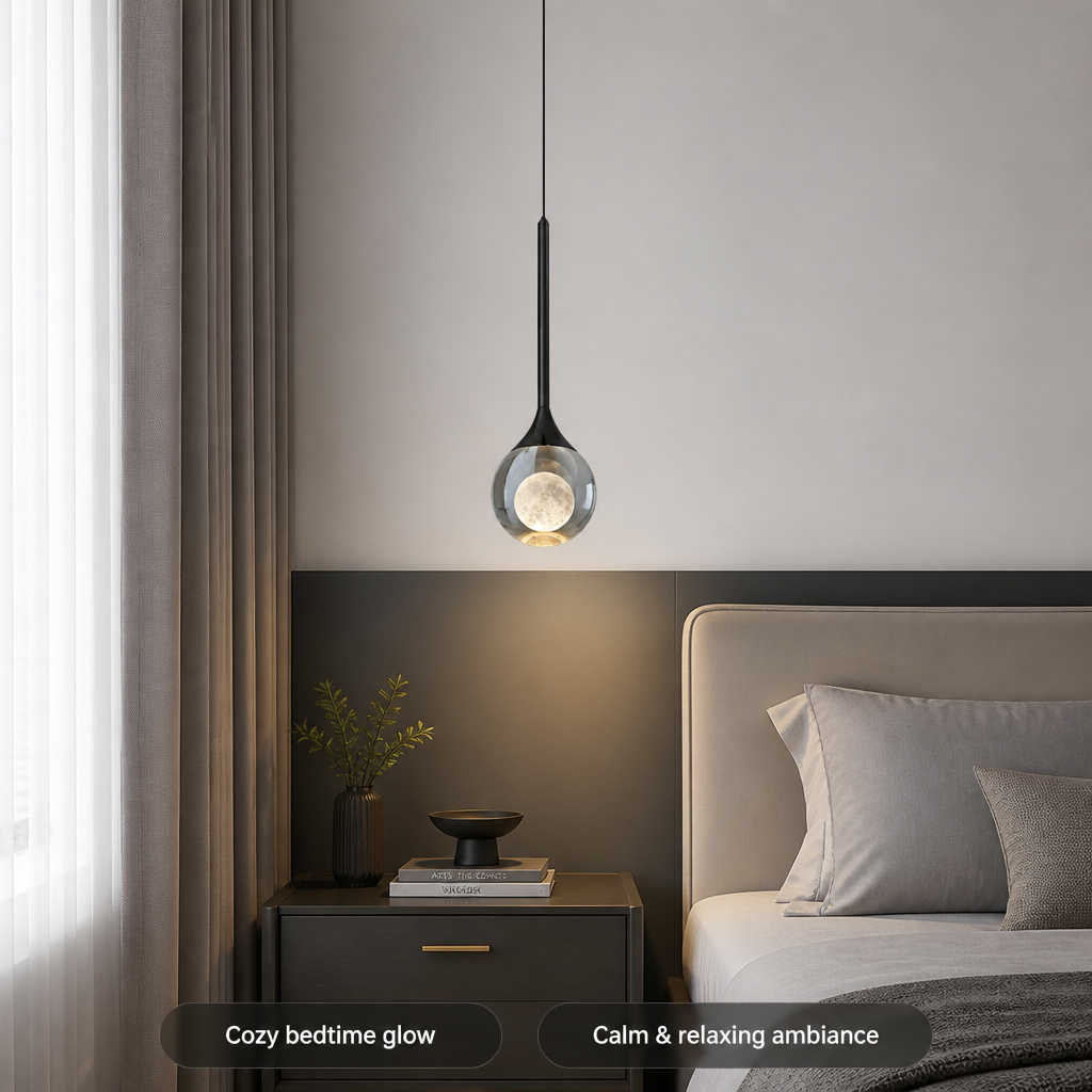 Minimalist Crystal LED Moon Pendant Light