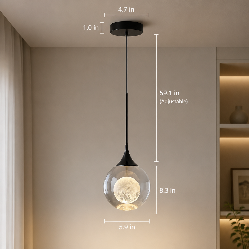 Minimalist Crystal LED Moon Pendant Light