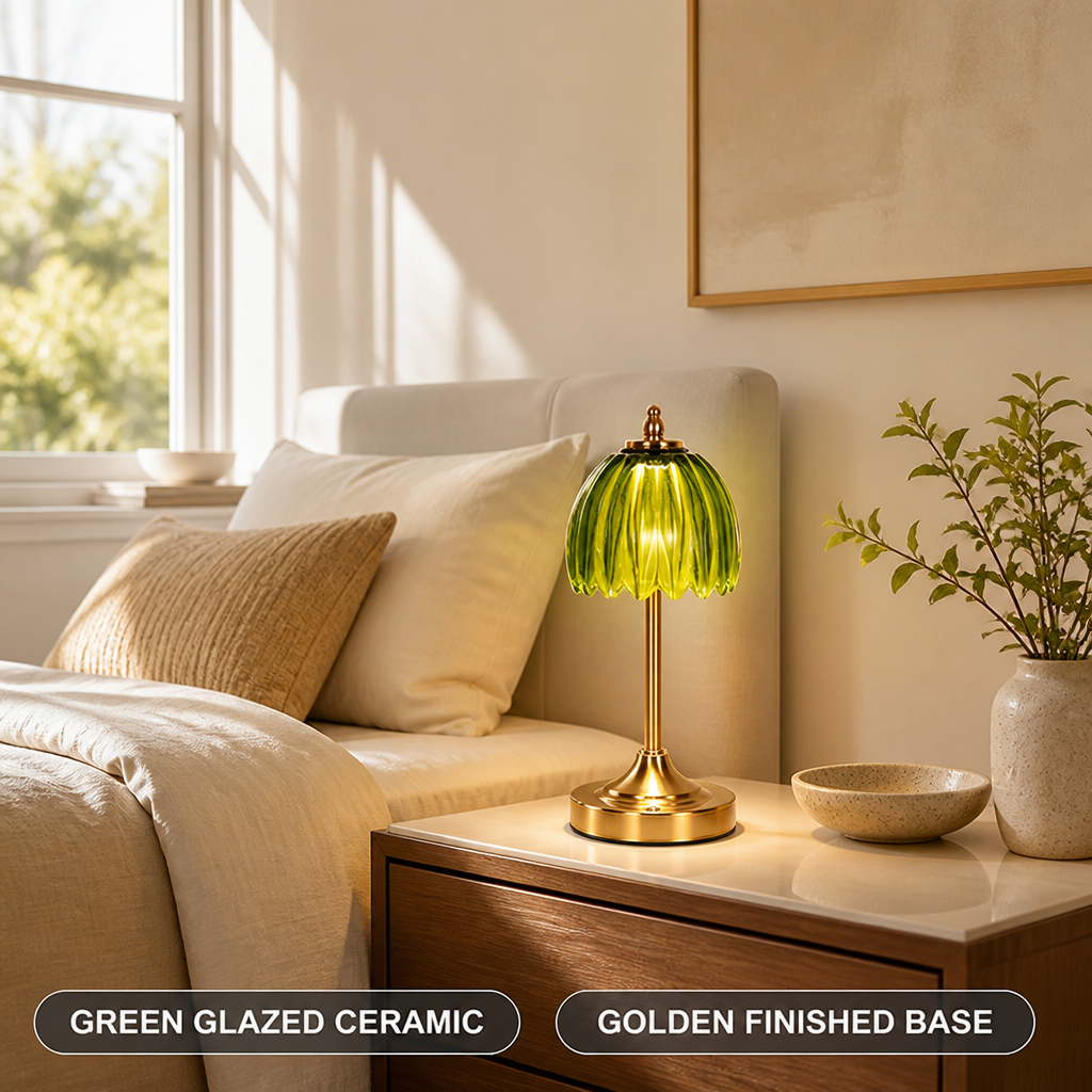 Minimalist Glazed Ceramic Mushroom Table Lamp
