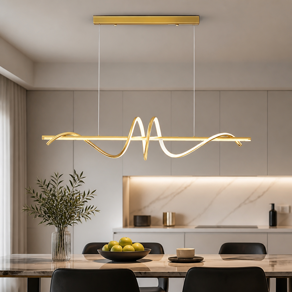 Minimalist Gold & Black LED Wave Pendant Light