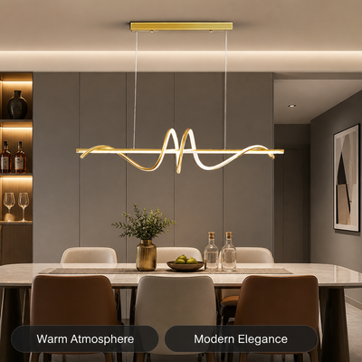 Minimalist Gold & Black LED Wave Pendant Light