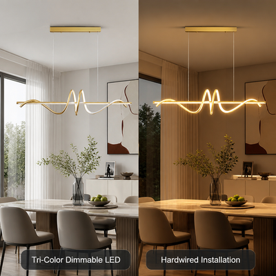 Minimalist Gold & Black LED Wave Pendant Light