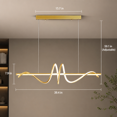 Minimalist Gold & Black LED Wave Pendant Light