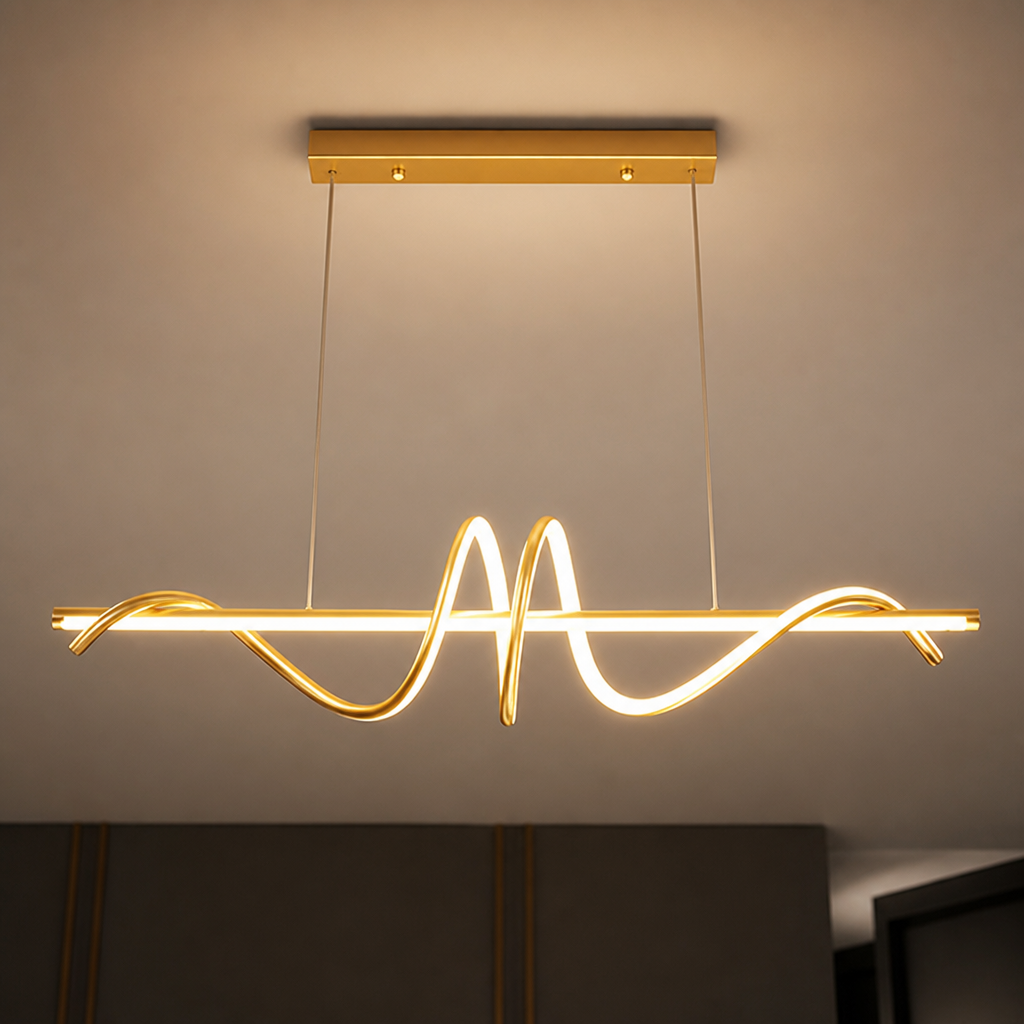 Minimalist Gold & Black LED Wave Pendant Light