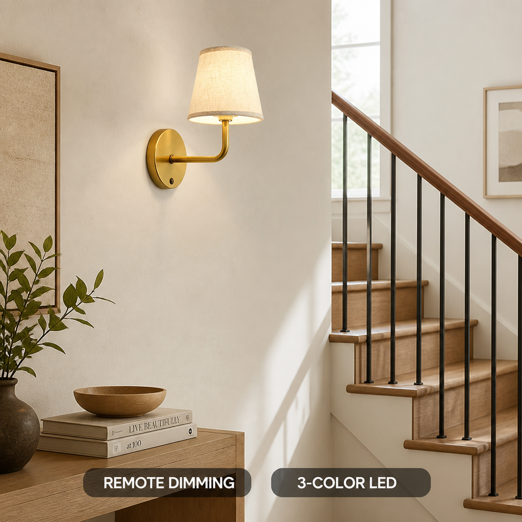 Minimalist Gold Fabric LED Suction-Mount Wall Sconce