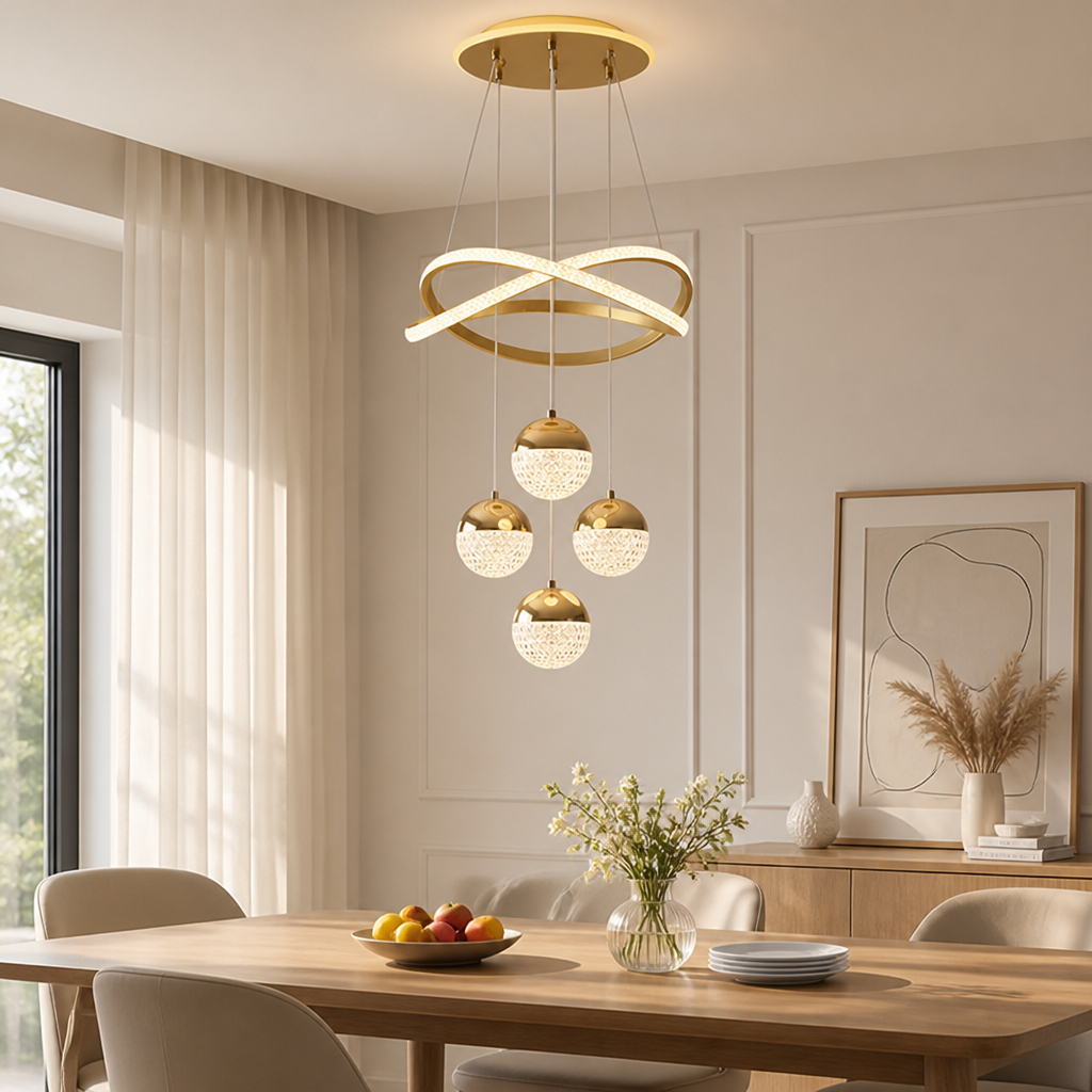 Minimalist Gold LED 4-Ball Chandelier