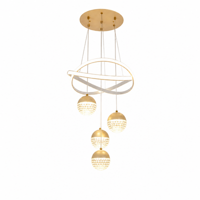 Minimalist Gold LED 4-Ball Chandelier