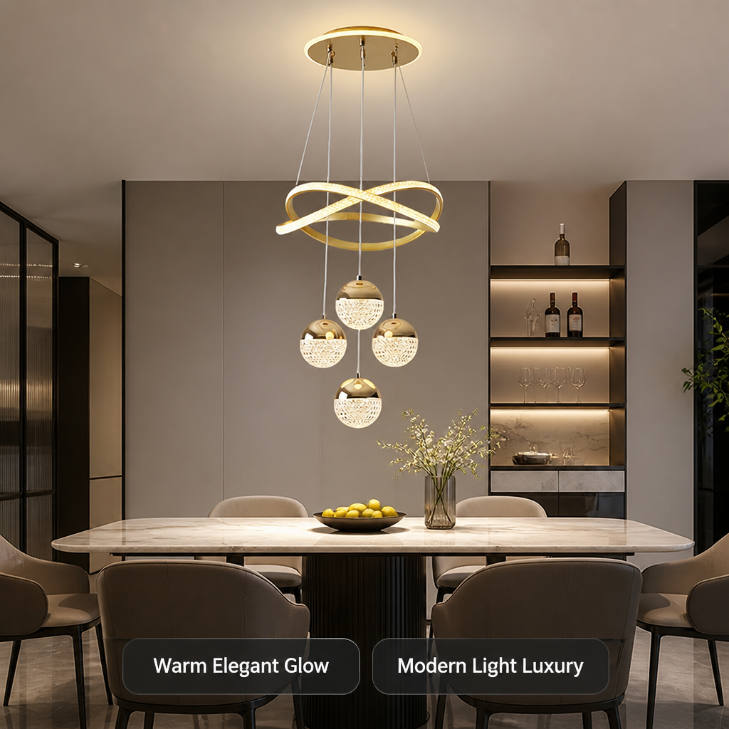 Minimalist Gold LED 4-Ball Chandelier