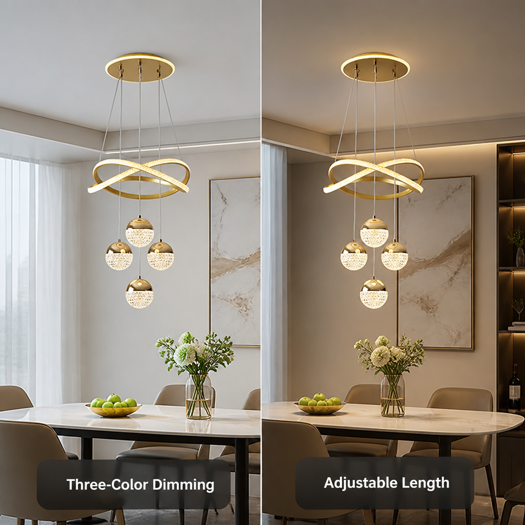 Minimalist Gold LED 4-Ball Chandelier