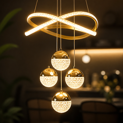 Minimalist Gold LED 4-Ball Chandelier