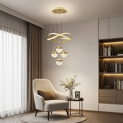 Minimalist Gold LED 4-Ball Chandelier