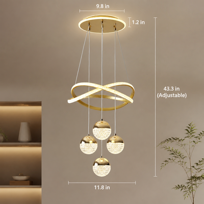 Minimalist Gold LED 4-Ball Chandelier