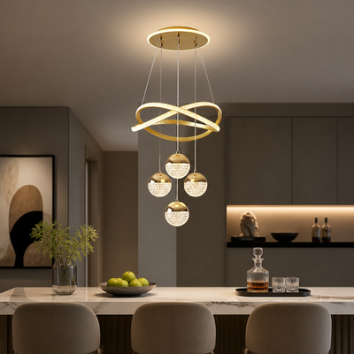 Minimalist Gold LED 4-Ball Chandelier