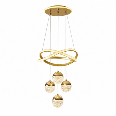 Minimalist Gold LED 4-Ball Chandelier