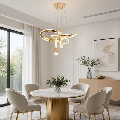 Minimalist Gold LED Meteor Shower Chandelier