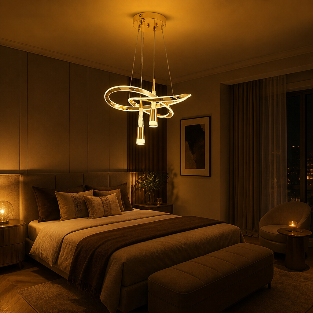 Minimalist Gold LED Meteor Shower Chandelier
