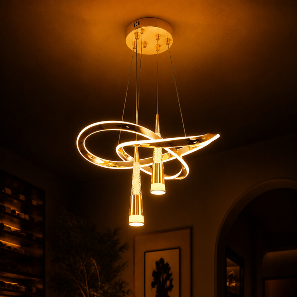 Minimalist Gold LED Meteor Shower Chandelier