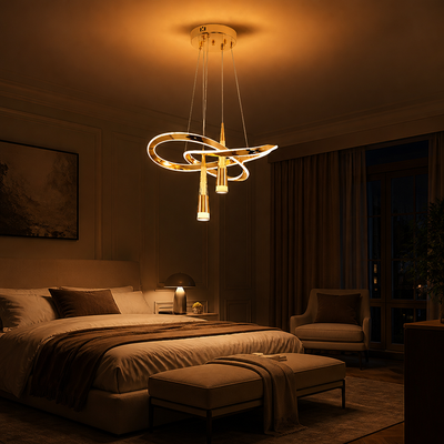 Minimalist Gold LED Meteor Shower Chandelier