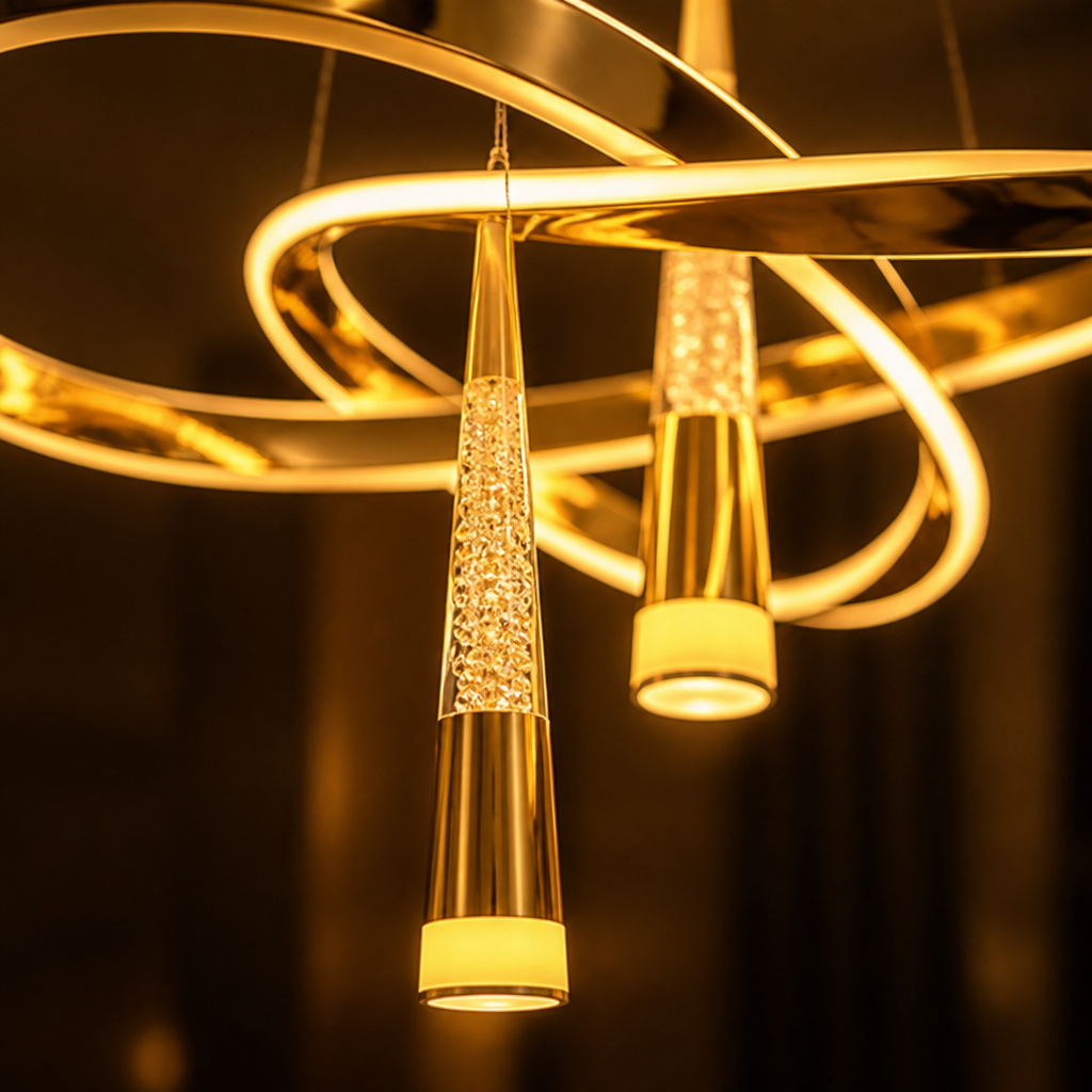 Minimalist Gold LED Meteor Shower Chandelier