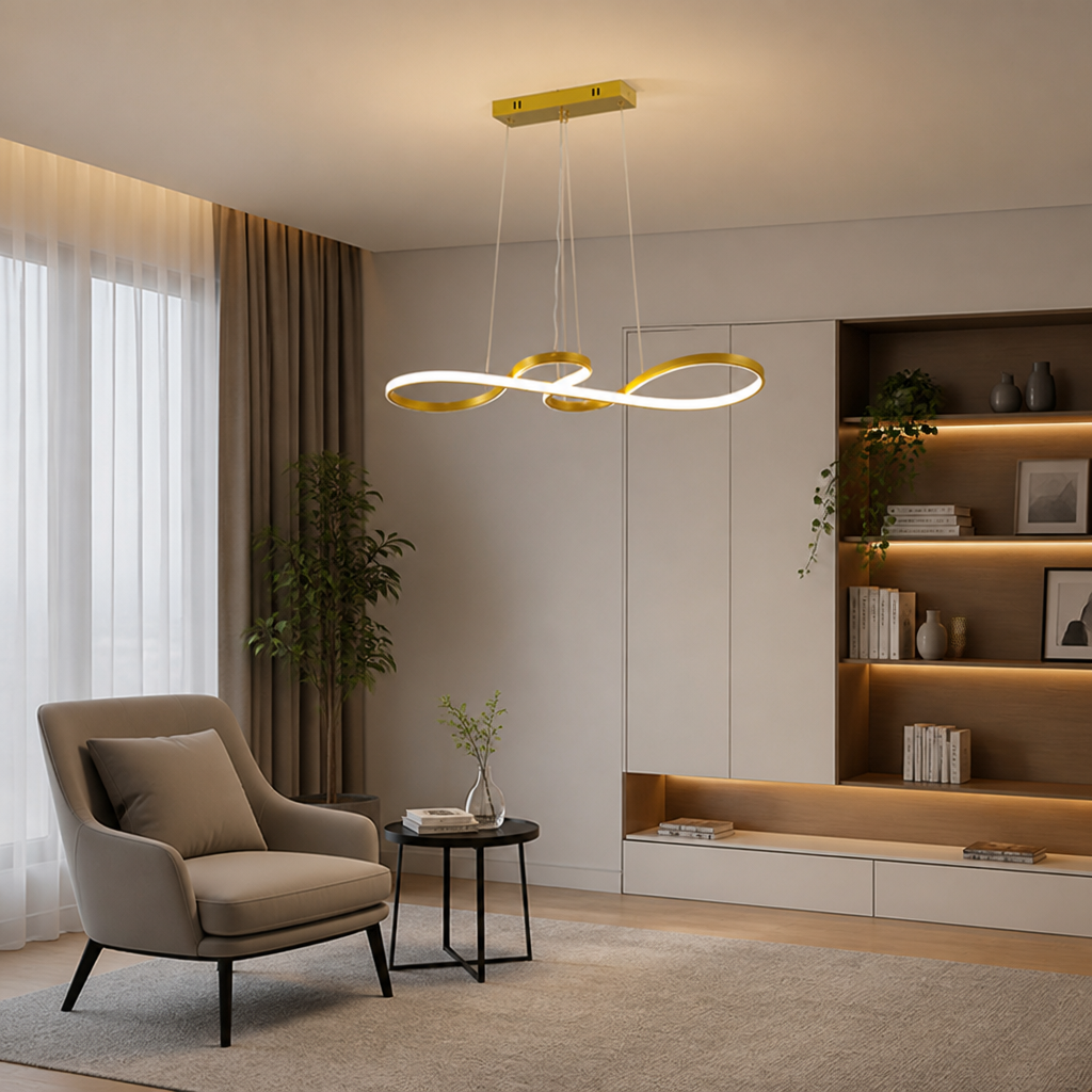 Minimalist Golden LED Musical Note Pendant Light