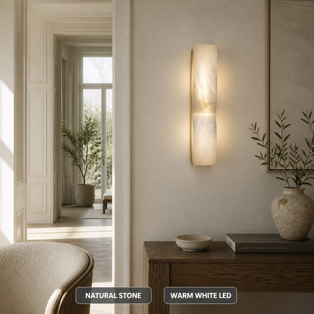 Minimalist Marble & Gold LED Wall Sconce
