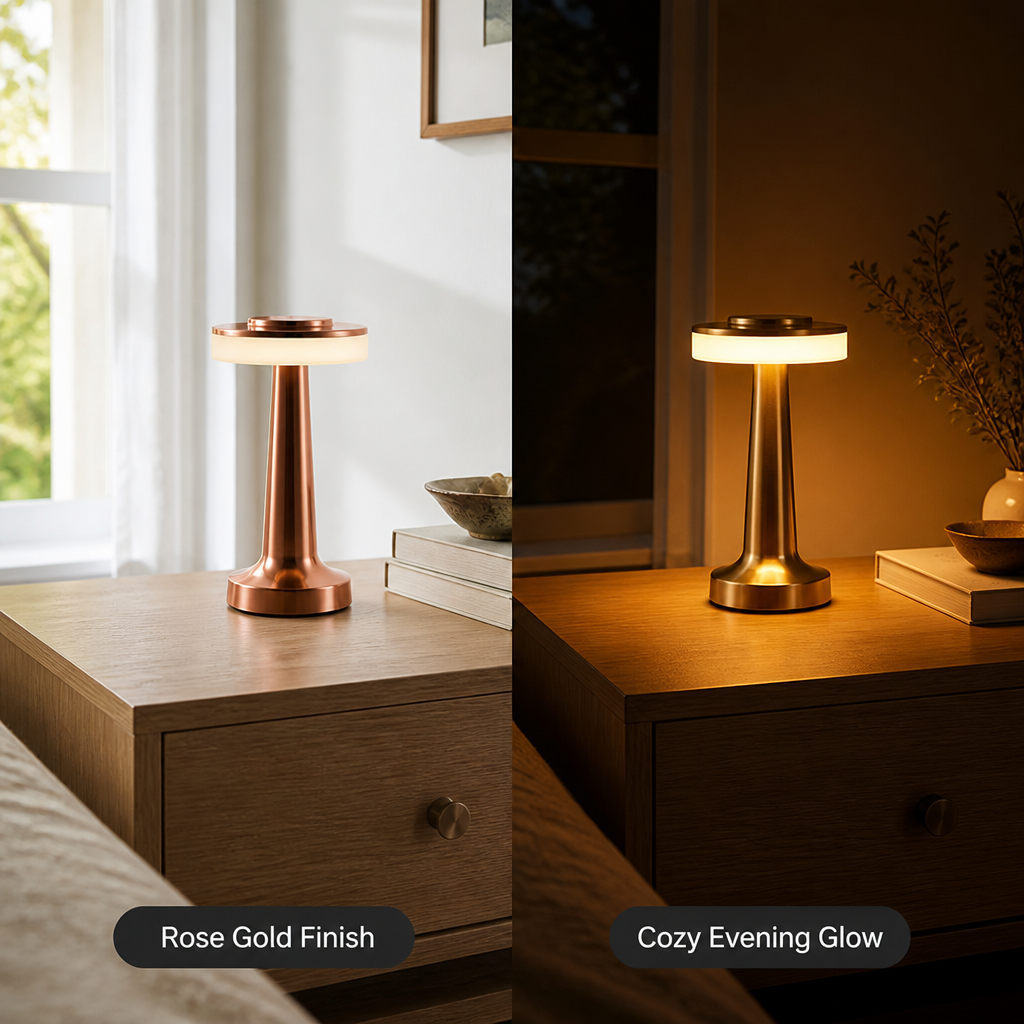 Minimalist Rose Gold LED Touch Table Lamp