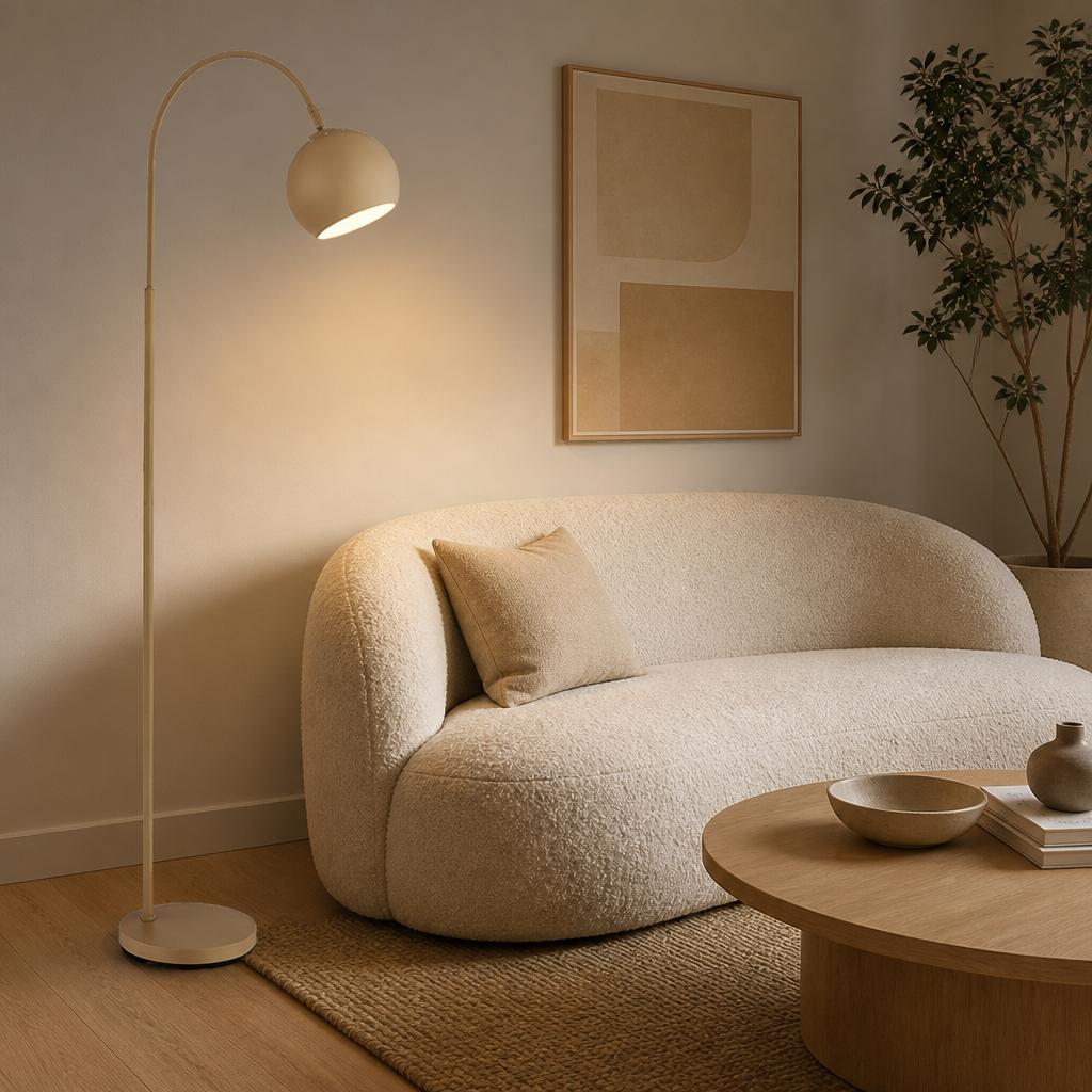 Minimalist Sand-Colored Arc Floor Lamp