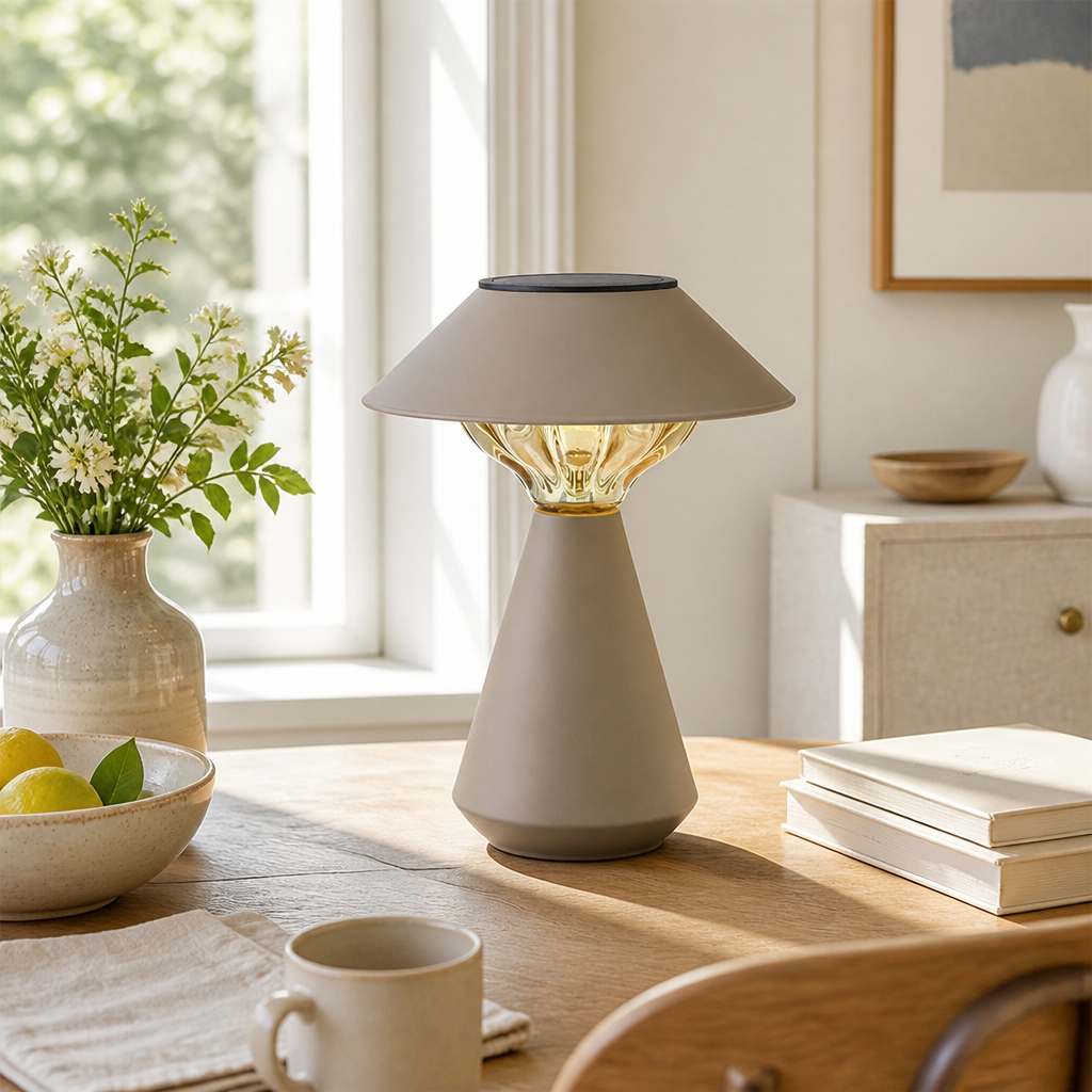 Minimalist Stainless Steel LED Solar Table Lamp